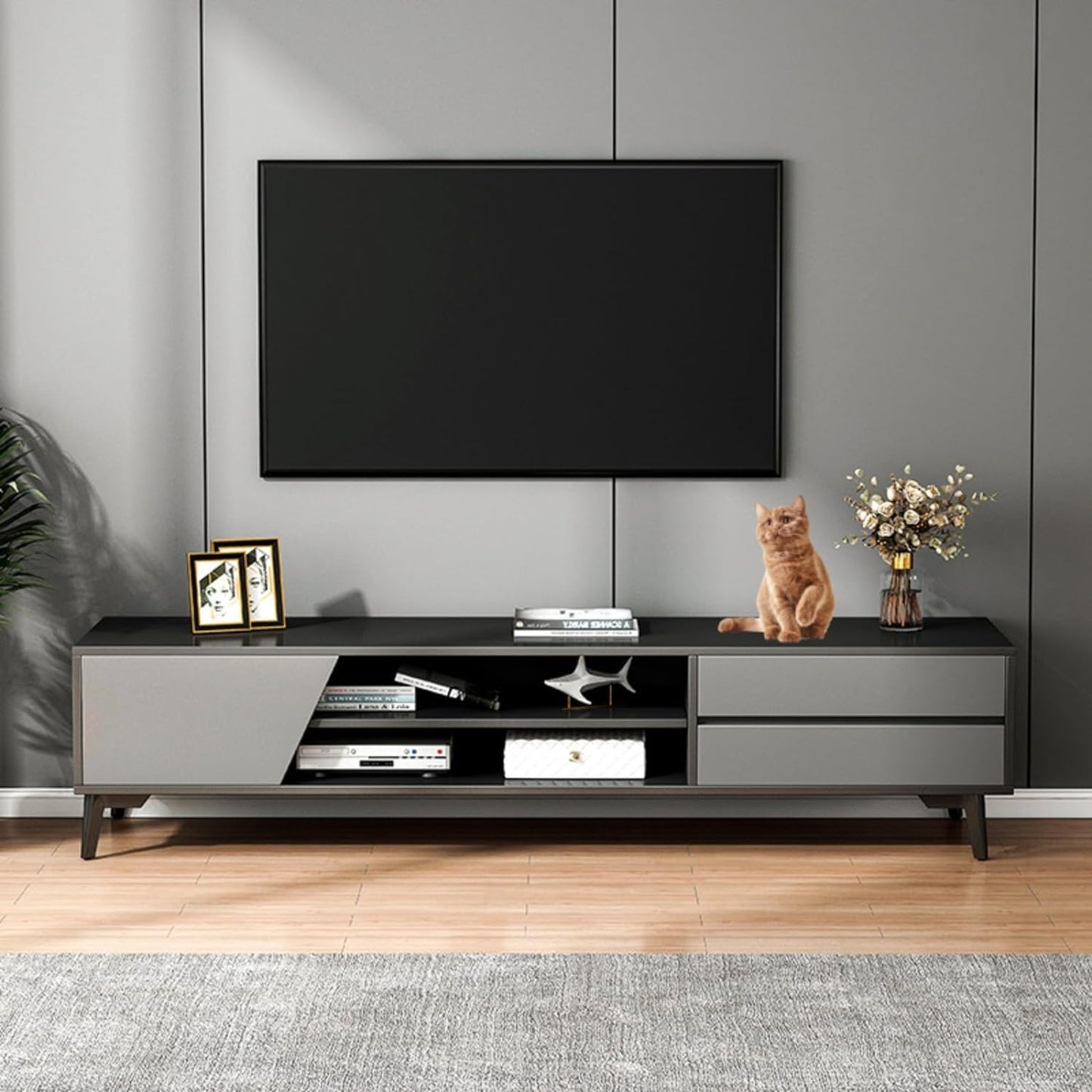 TV Table Multifunctional TV Cabinet, Simple Style Media Storage Stand Console Table with 2 Drawers 3 Layer Storage Shelves, for Living Room 120x30x40cm (Black&Gray)
