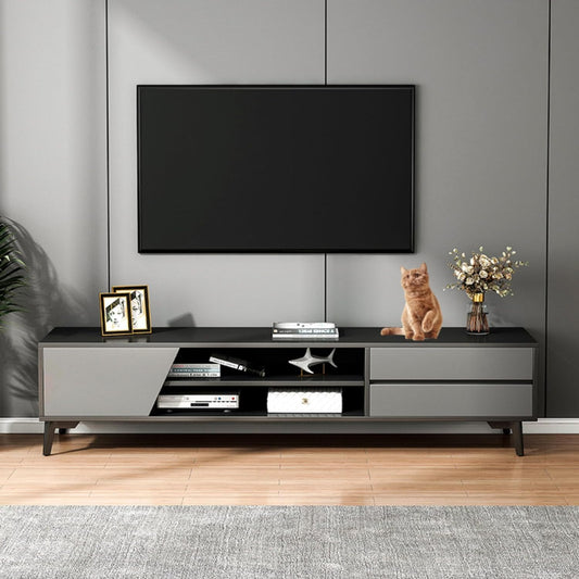 TV Table Multifunctional TV Cabinet, Simple Style Media Storage Stand Console Table with 2 Drawers 3 Layer Storage Shelves, for Living Room 120x30x40cm (Black&Gray)