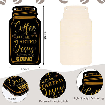 Jetec 3 Pcs Coffee Bar Sign Mason Jar Wall Hanging Plaque Farmhouse Kitchen Decor Wooden Sign for Home Living Room Wall Decorations