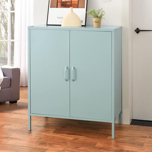 MEUBLE COSY 3-Tier Locking Office Storage Cabinet File Organisation, Metal Sideboard Storage Cupboard Locker Cabinet Green