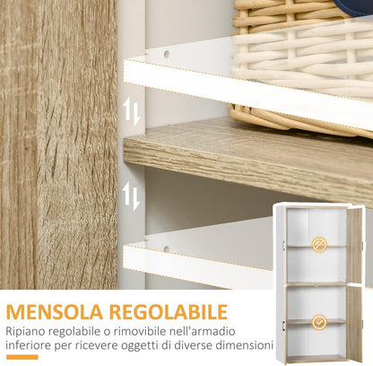 FurniFlex MDF Wood Kitchen Pantry with 4-Adjustable Shelves and Anti-Tilting Device, 80 x 40 x 182 cm Size, Wood/White