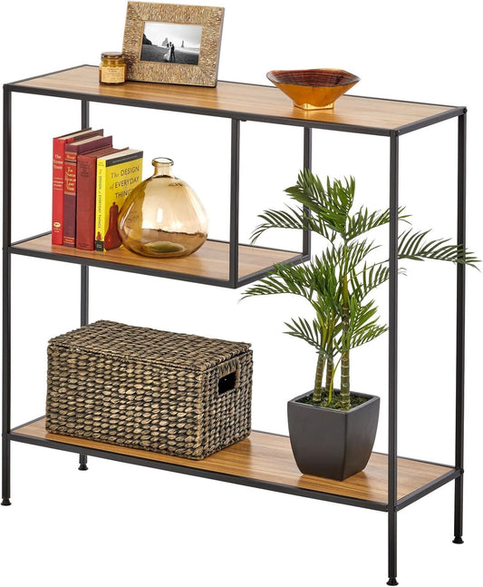 Woodx Modern Wood Console Table with Shelf - Sturdy Metal Frame - Furniture Unit for Living Room, Bedroom, Hallway, Entryway - Adjustable Feet, Water-Resistant, Wood Top - Black/Nordic Walnut