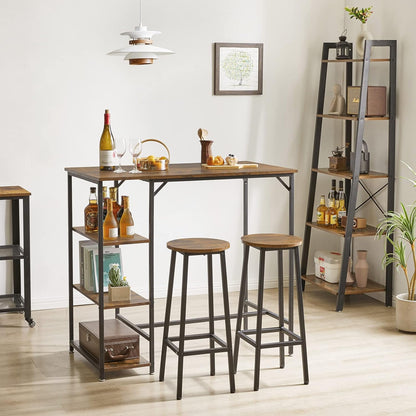 IBUYKE Rectangular High Bar Table, Kitchen Island with 3 Shelves, Bar Counter with Stable Iron Structure, 109 x 60 x 100 cm, Easy to Assemble, Vintage Brown TMJ054H