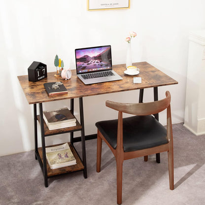 Oak & Tea Computer Desk Small Home Office Table with Shelves Compact Workstation Modern Style Writing Desk for Work Study Gaming 120x60x75 cm