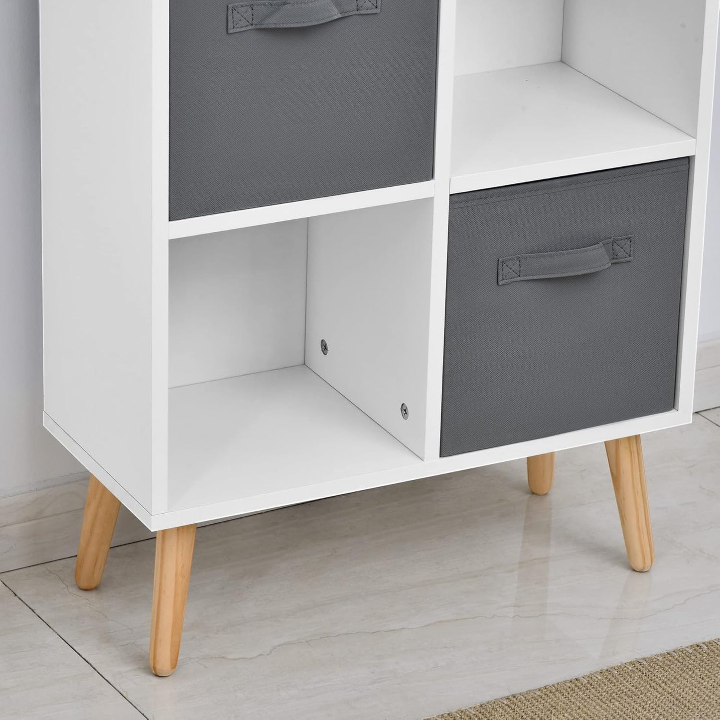 FurniFlex Free-Standing 8 Cube Storage Cabinet with 4 Fabric Drawers, 54.5 cm Length x 24 cm Width x 122.5 cm Height