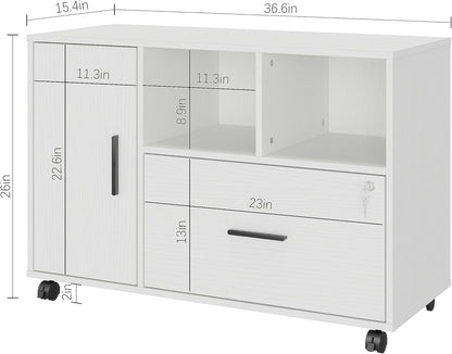 Panana Office File Cabinet with Lock (White)