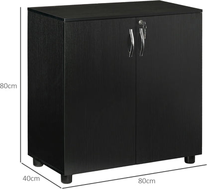 Vinsetto 2-Tier Locking Office Storage Cabinet File Organisation w/Feet Melamine Coating Aluminium Handles 2 Keys Stylish Black