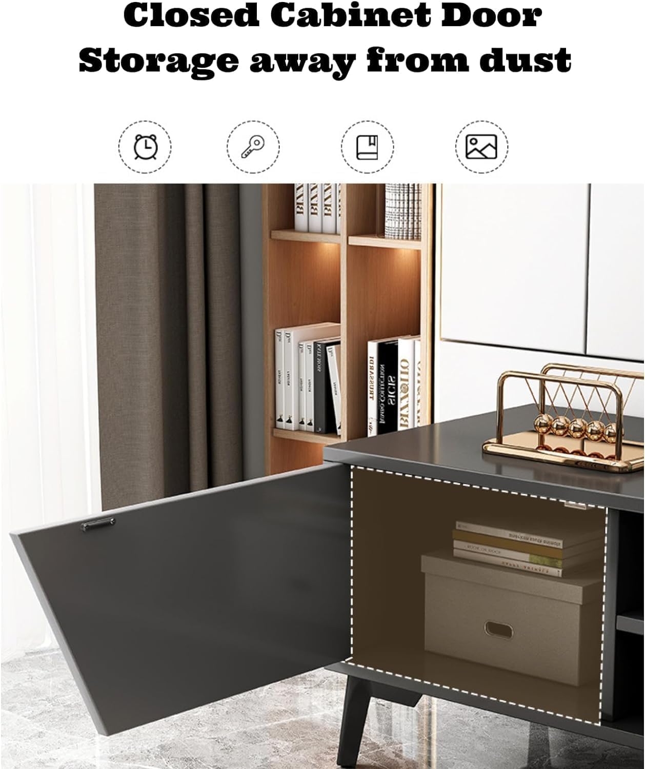TV Table Multifunctional TV Cabinet, Simple Style Media Storage Stand Console Table with 2 Drawers 3 Layer Storage Shelves, for Living Room 120x30x40cm (Black&Gray)