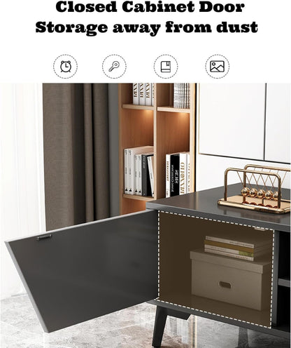 TV Table Multifunctional TV Cabinet, Simple Style Media Storage Stand Console Table with 2 Drawers 3 Layer Storage Shelves, for Living Room 120x30x40cm (Black&Gray)