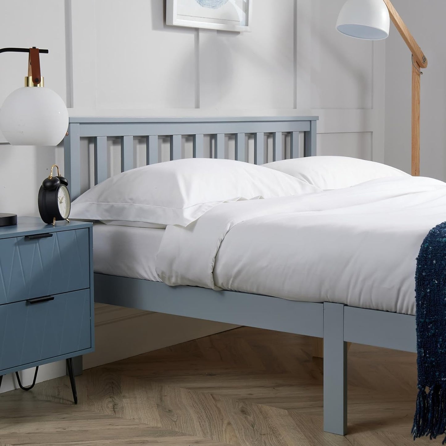 Home Source Grey Wooden Bed 4ft 6 Solid Pine High End Slatted Base, Double
