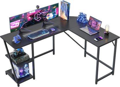 CubiCubi L Shaped Computer Desk, 59.1 inch Gaming Desk, Home Office Desk with Storage Shelves Black and Metal Corner Desk for Home Office, Black…