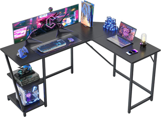 CubiCubi L Shaped Computer Desk, 59.1 inch Gaming Desk, Home Office Desk with Storage Shelves Black and Metal Corner Desk for Home Office, Black…