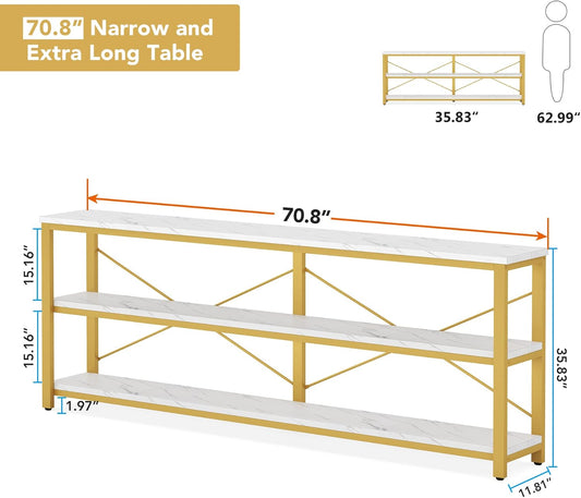 Tribesigns 71" Sofa Tables,Extra Long Couch Table, Narrow Long Console Table, Entryway Table,Sofa Table with 3 Tiers Storage Shelves