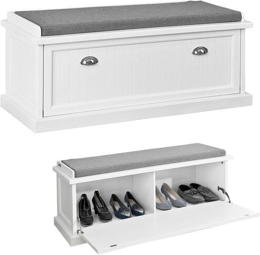 FurniFlex FSR41-W Container Bench with One Large Wardrobe and Cushion, 105 cm Length