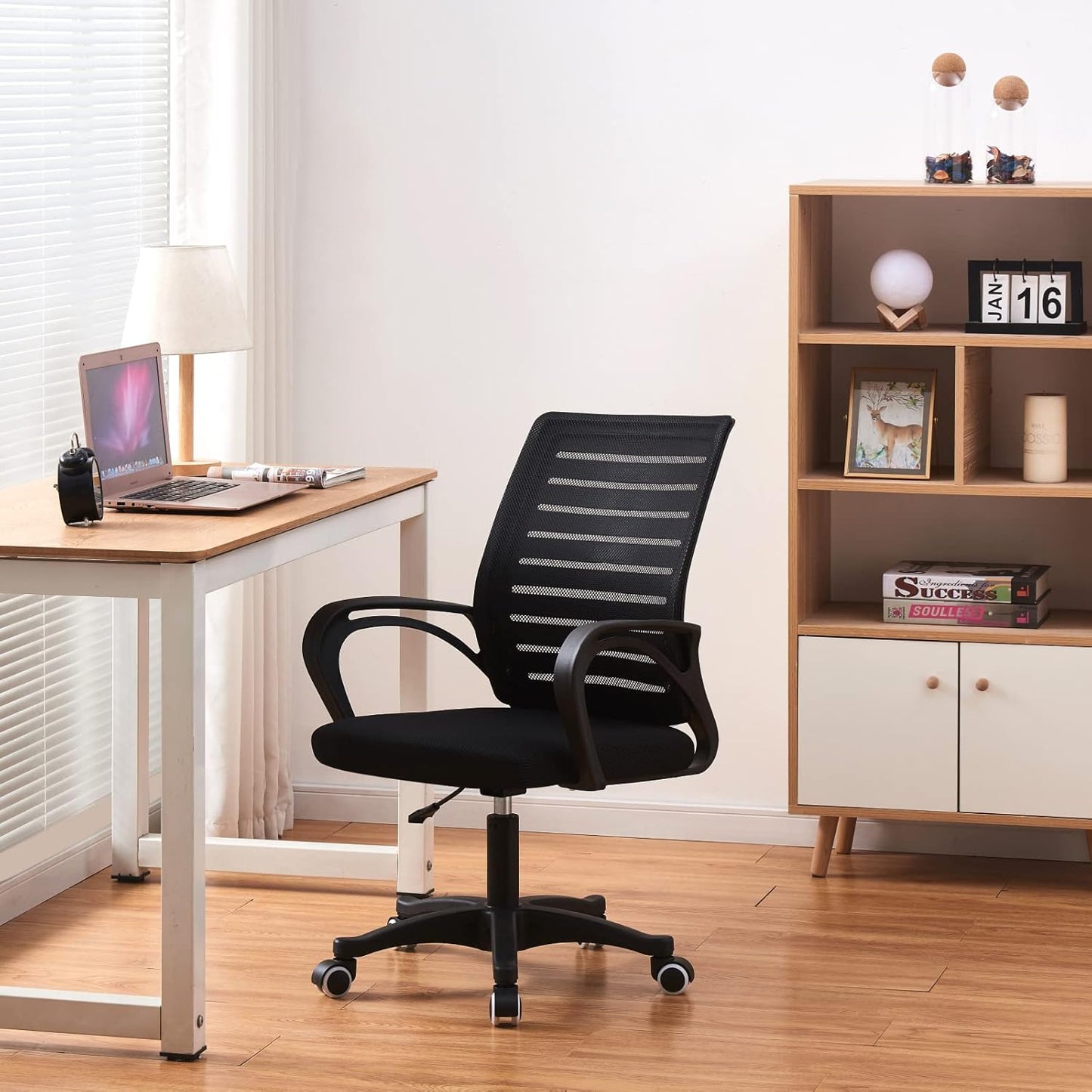 Jamiah Ergonomic Office Chair Adjustable Height Desk Chair Computer Swivel Chair Fabric Mesh Chair for Home Conference Office Furniture (Horizontal bar Black)