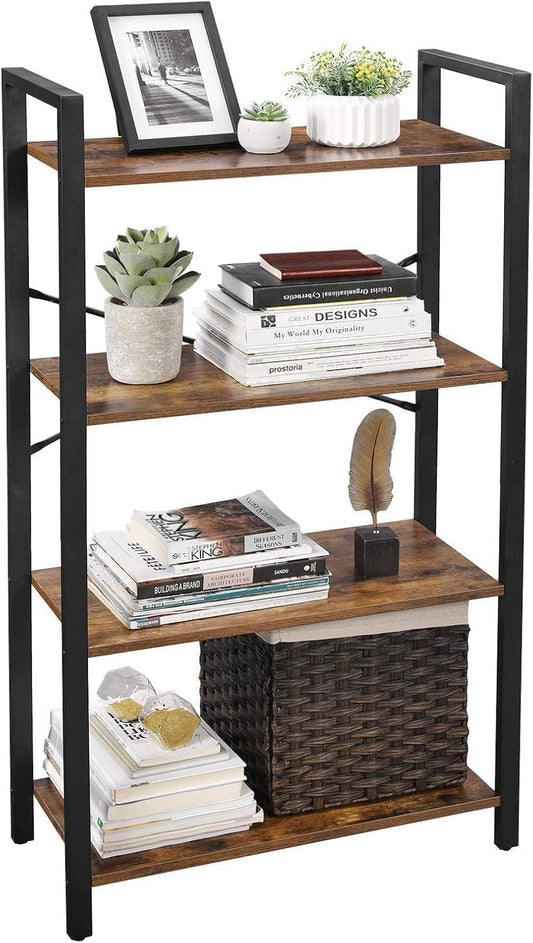 SKY-TOUCH Ladder Shelf, Bookshelf Rack 4 Tier Storage Organizer Shelf, Shelf Unit, Plant Stand, Living Room Bookcases, Industrial Bookshelf, for Bedroom, Kitchen, Office, Brown, 47x26x12 inch