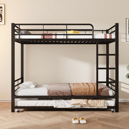 Moimhear Iron Bunk Bed, Suitable for Children and Teenagers, with Pull-Out Bed, Four Side Bars on the Top Bed, Iron, 90 x 200 cm and 90 x 190 cm