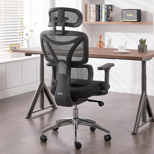 Ergonomic Office Chair, Home Office Desk Chair with Adjustable Headrest & Armrest, High Back Mesh Computer Chair with Thickened Cushion & Dynamic Lumbar Supportï¼Œ360° Swivel Chair for Home Office