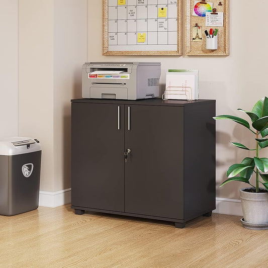 Panana 2 Door Wood File Cabinet With Lock, Office Storage Cupboard Lateral Filing Cabinet Organizer For Home Office (Black)