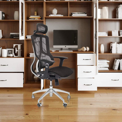 CangLong Executive Chair with 2D Adjustable Headrest, Ergonomic Office Chair with Mesh Seat and High Back, Desk Chair with 3D Armrest, Multifunction for Relaxation, BIFMA Certification No 5.1, Black