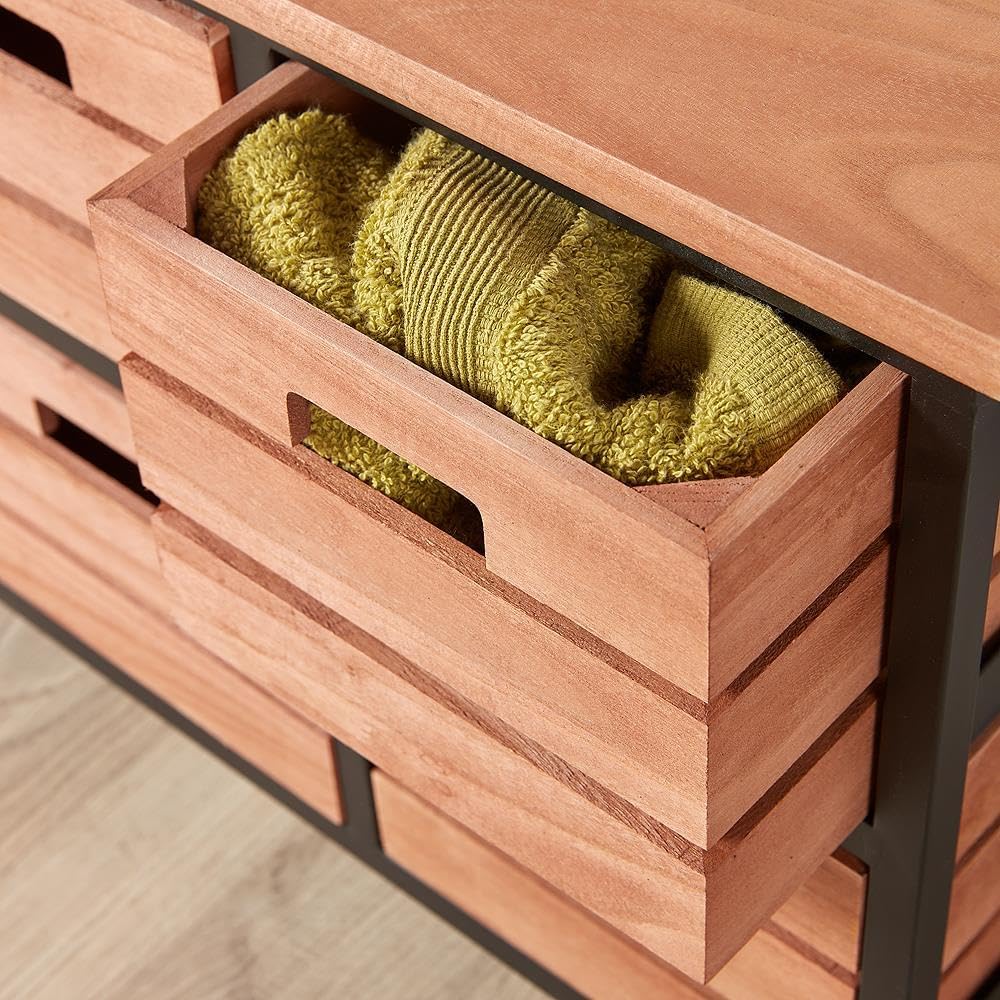 Home Source Solid Wood Chest of Drawers Storage Unit Bedroom Office Organiser Metal Frame, 6 Wide