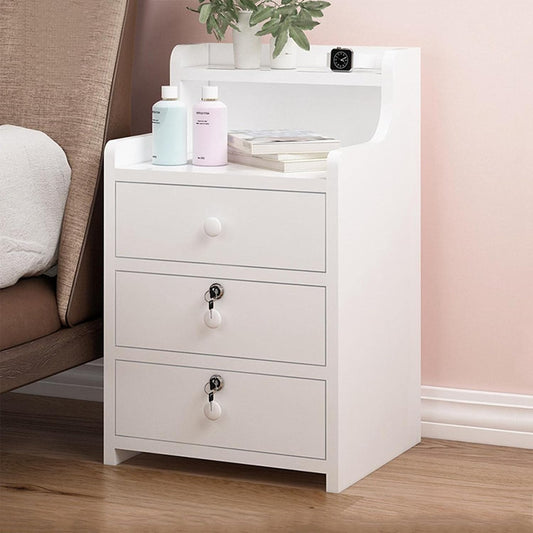 GMSWCG Nightstand, Bedside Table, Simple End Table Bedroom Coffee Table 3 Drawer with Lock Cabinet,Side Table File Cabinet Storage Table for Bedroom/Living Room/Study Room Bedside Cabinets