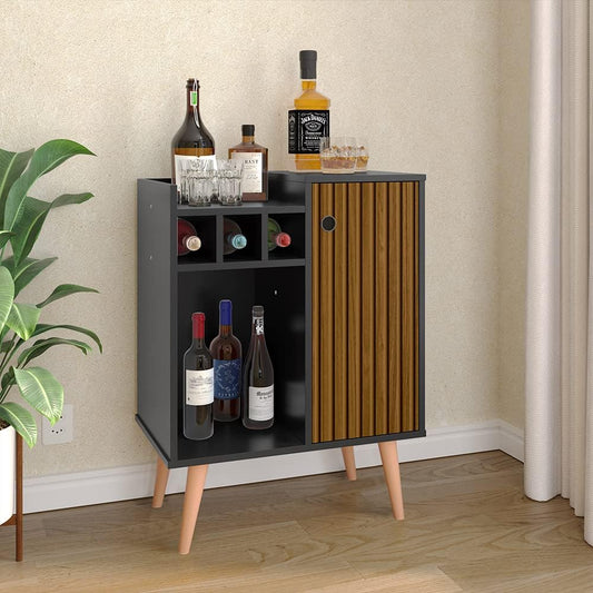 Lojas RPM Nala Retro Sideboard with Cellar 1 Door - Black/ripped Nature - Furniture