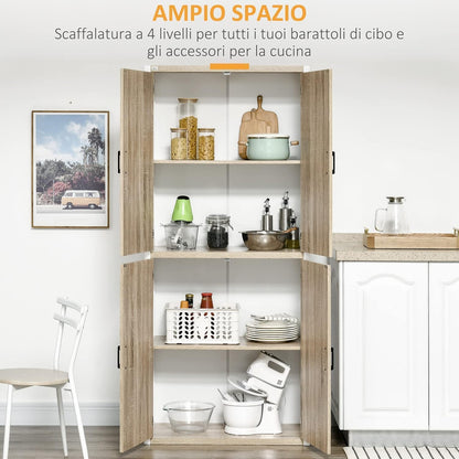 FurniFlex MDF Wood Kitchen Pantry with 4-Adjustable Shelves and Anti-Tilting Device, 80 x 40 x 182 cm Size, Wood/White