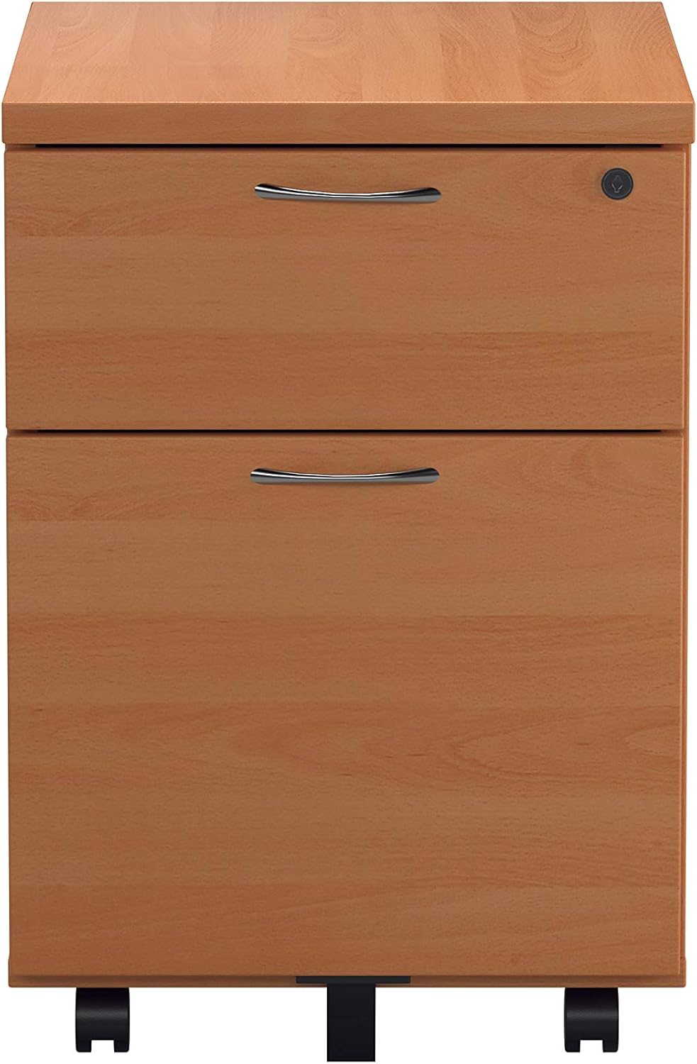 Office Hippo Heavy Duty 2 Drawer Mobile Pedestal Filing Cabinet with Anti-Tilt Mechanism & Lockable Office Storage, 5 Year Warranty - Beech