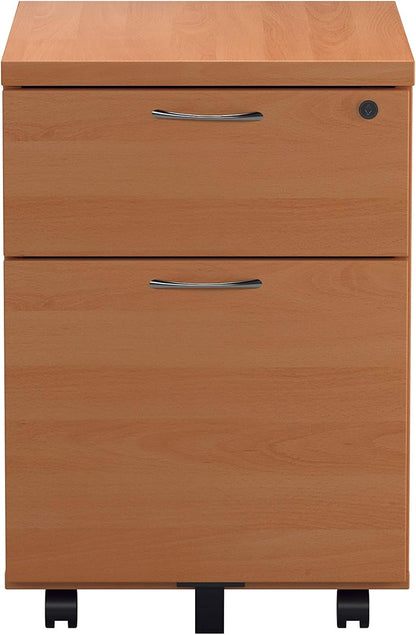 Office Hippo Heavy Duty 2 Drawer Mobile Pedestal Filing Cabinet with Anti-Tilt Mechanism & Lockable Office Storage, 5 Year Warranty - Beech