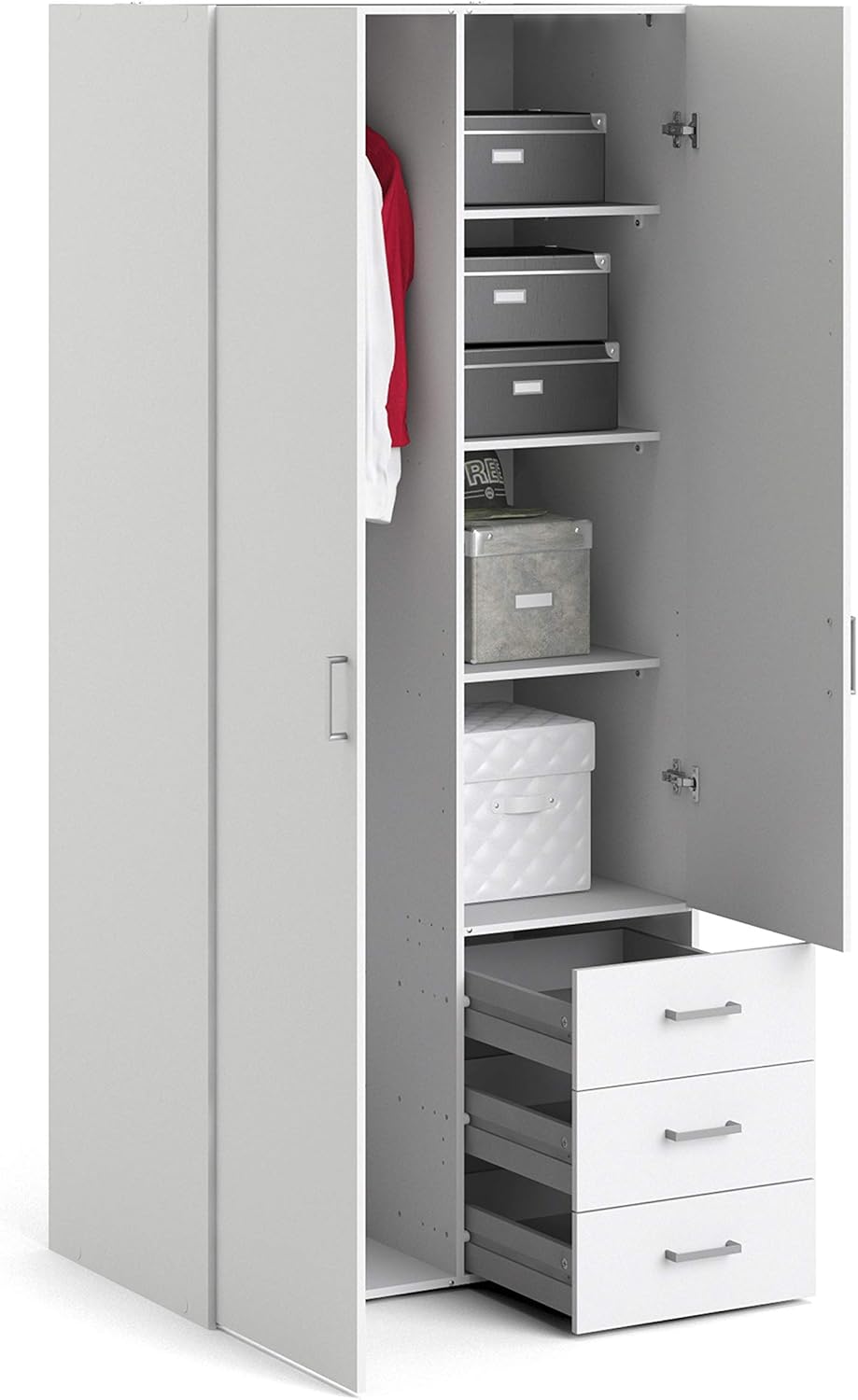 Furniture To Go | Space, Wood, White, Wardrobe with 2 Doors + 3 Drawers