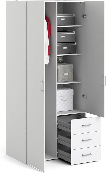 Furniture To Go | Space, Wood, White, Wardrobe with 2 Doors + 3 Drawers
