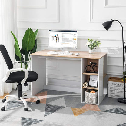 Writing Computer Desk with Storage, Large Study Desk with 5 Shelves Home Office Table Wood Computer Workstation with Integrated Bookcaseï¼ŒBeech & White,Multicolor