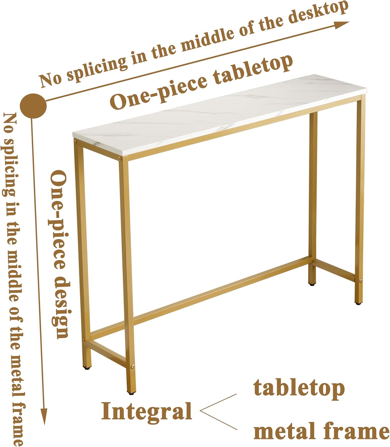 loglus Console Table for Entryway, Faux Marble MDF Sofa Table with Golden Frame (Double Layer,Single Layer, White Marble)