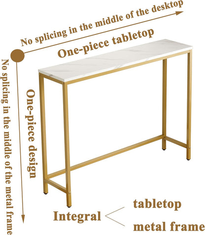 loglus Console Table for Entryway, Faux Marble MDF Sofa Table with Golden Frame (Double Layer,Single Layer, White Marble)