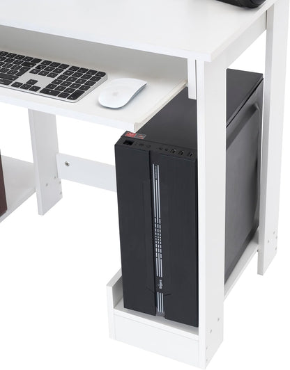 Blisswood Home Office Desk, White Computer Desk With Shelves & Sliding Keyboard Tray PC Laptop Table For Writing Workstation Bedroom Study Furniture (90 x 50 x 75CM)