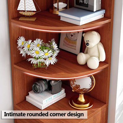 Corner Storage Cabinet, Free Standing Pantry Cabinet with 2 Drawer Cabinet and 3 Shelves, Home Office Furniture Bookcase, Side Cabinet, Cupboard, Wood Cube Organizer (G153-Cherry L)