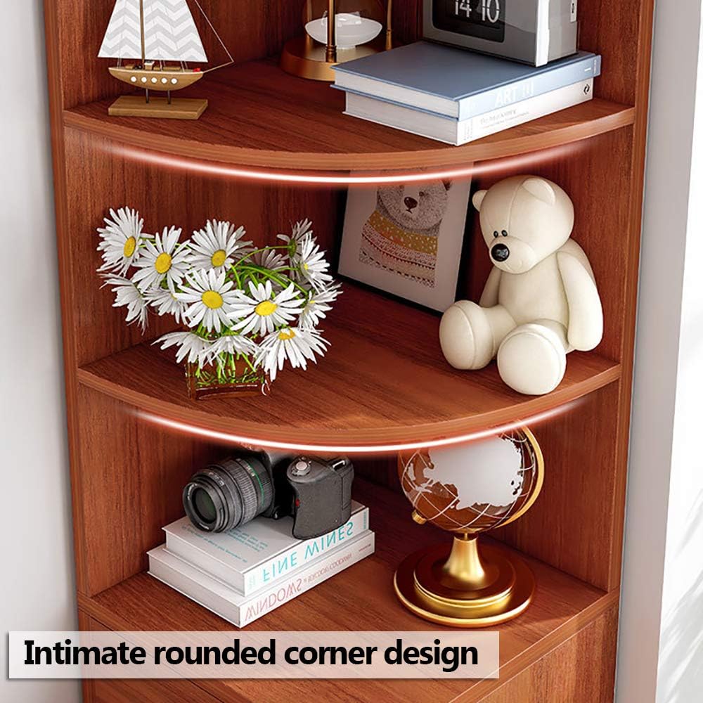 NAR Corner Storage Cabinet, Free Standing Pantry Cabinet with 2 Drawer and 3 Shelves, Home Office Furniture Bookcase, Side Cabinet, Cupboard, Wood Cube Organizer (G153-White L)