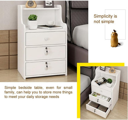 GMSWCG Nightstand, Bedside Table, Simple End Table Bedroom Coffee Table 3 Drawer with Lock Cabinet,Side Table File Cabinet Storage Table for Bedroom/Living Room/Study Room Bedside Cabinets