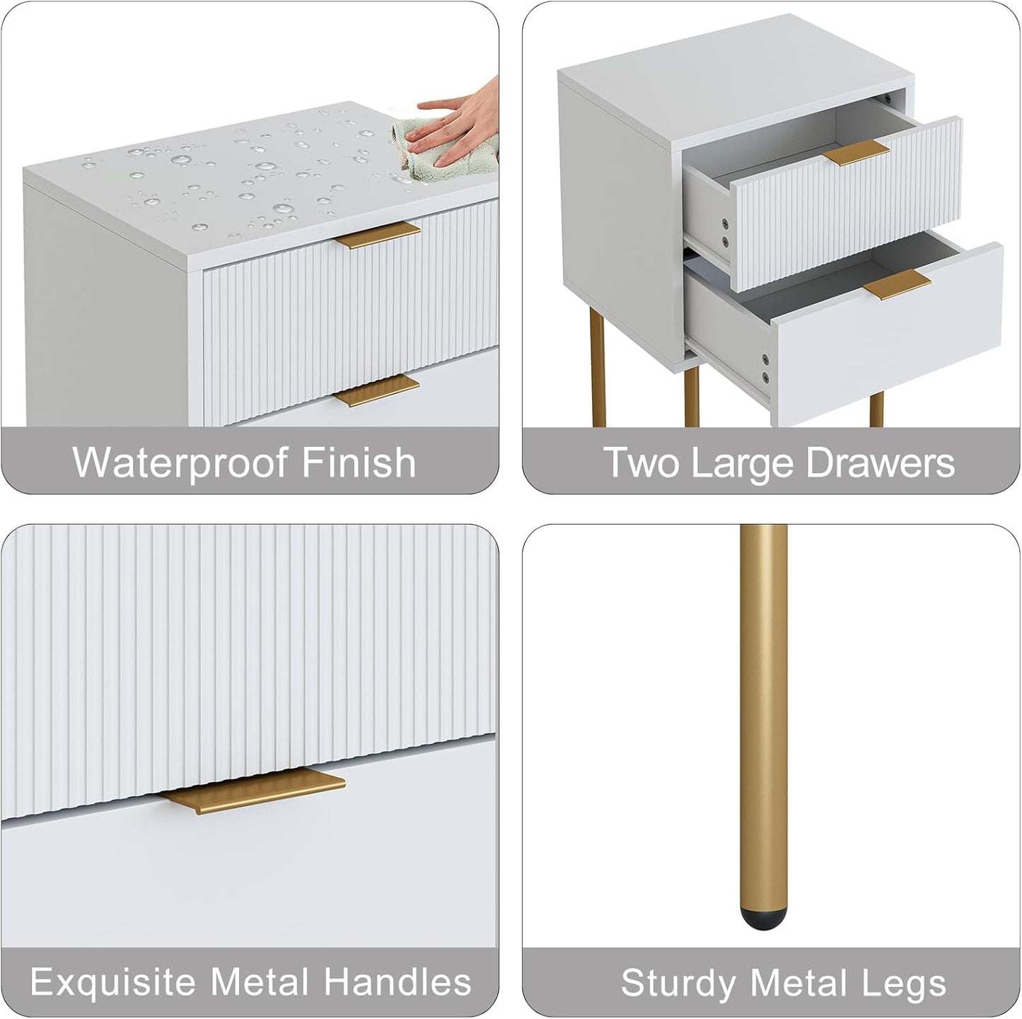 AEPOALUA Nightstand,Small Bedside Table with Gold Frame,White Night Stand,Bedside Furniture,Side Table with Drawer and Shelf for Bedroom,Living Room (Classic, White)