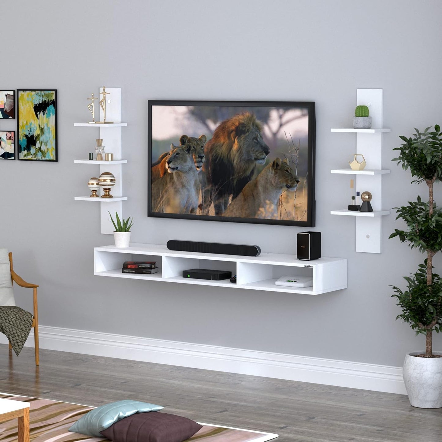 Anikaa Carlet Engineered Wood Wall Mount TV Unit/TV Stand/Wall Set Top Box Stand/TV Cabinet/TV Entertainment Unit (White)(Ideal Upto 40 Inch)(D.I.Y)