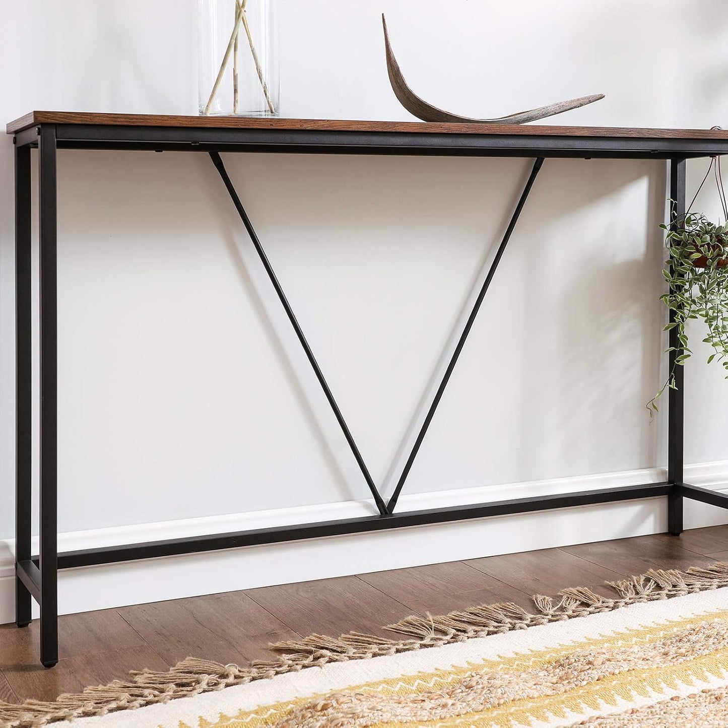 Vasagle Table, Console Table with Sturdy Steel Structure for Entrance Living Room Bedroom Industrial Style Vintage Brown and Black, 120 x 23 x 74 cm (W x D x H)