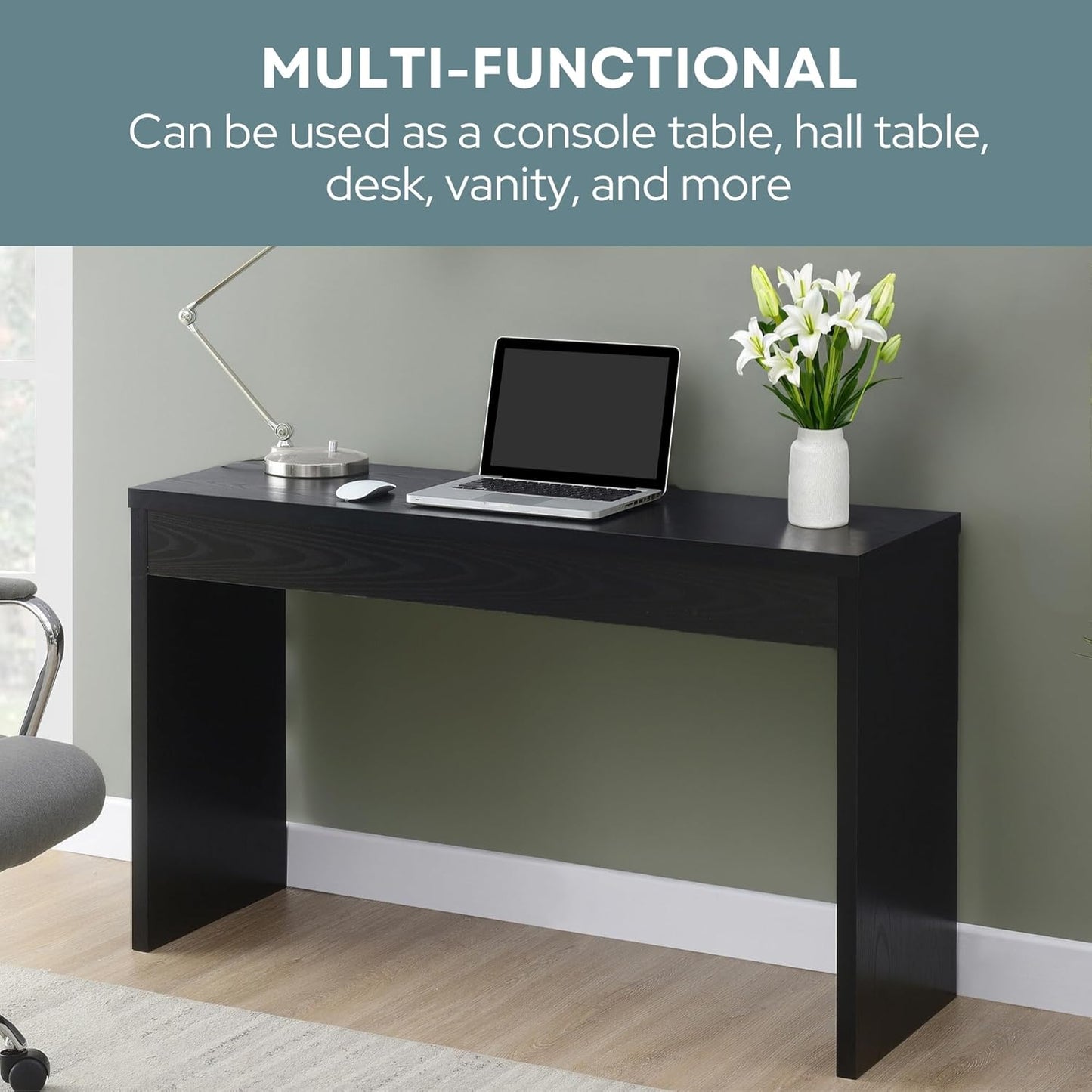 Convenience Concepts Northfield Hall Console Desk Table, 48(L) x 15.5(W) x 28"(H), Black