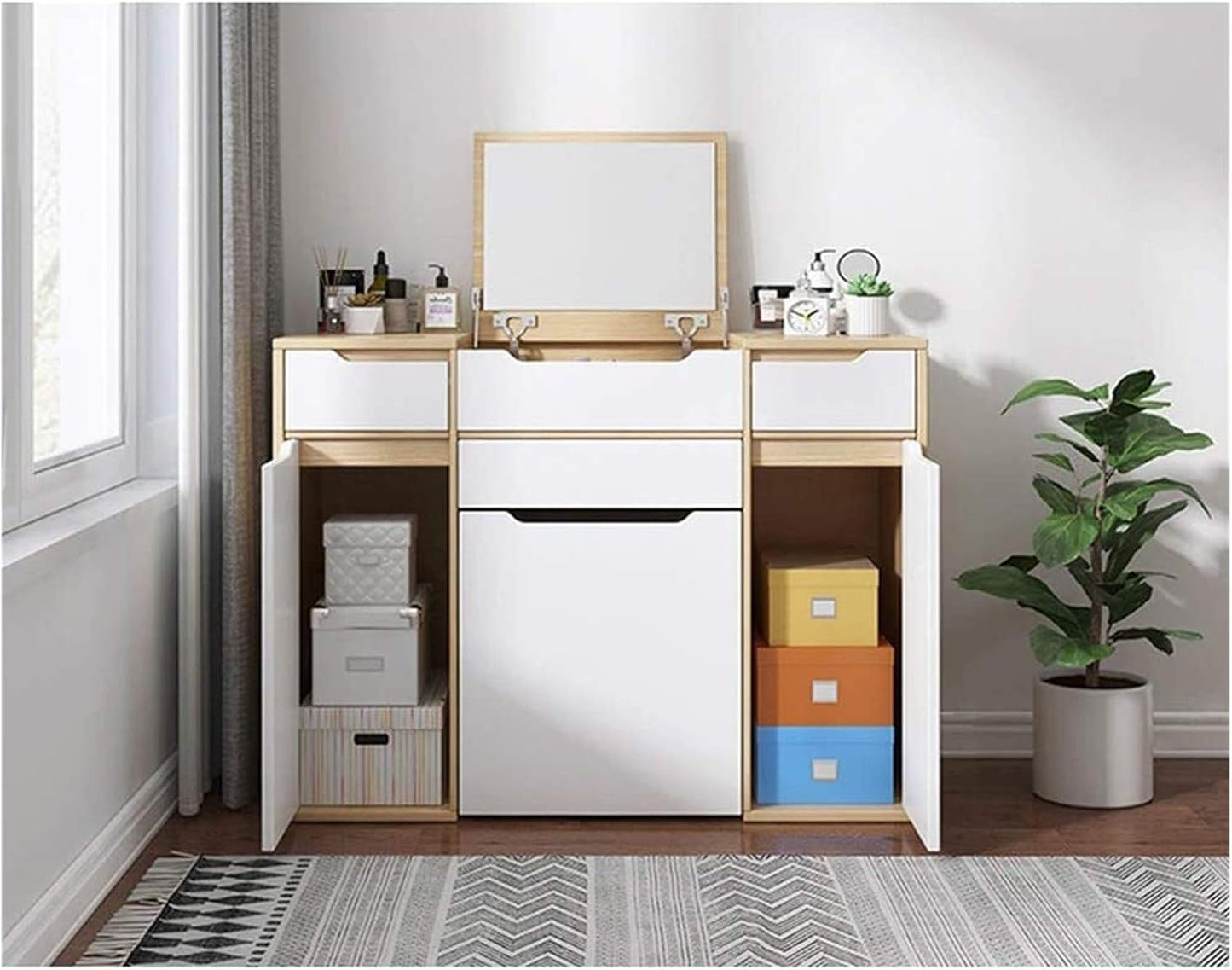 YYUUII Girls Vanity Set Dressing Table 2-in-1 Modern Makeup Vanity Desk for Bedroom, Cushioned Stool, Vanity Table with Drawers Dresser Desk for Woman (Color : Natural, Size : 80x40x80cm)