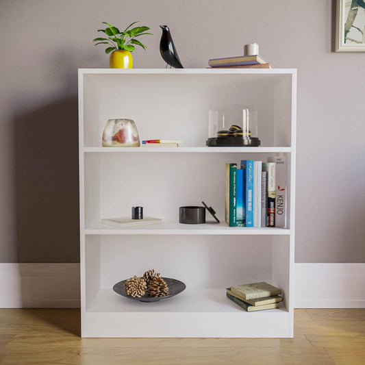 Vida Designs Cambridge 3 Tier Low Bookcase, White Wooden Shelving Display Storage Unit Office Living Room Furniture