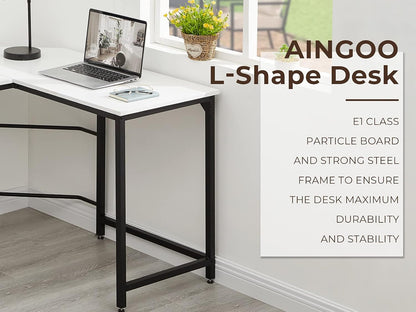 Aingoo Corner Desk L Shaped Desk Sturdy Home Office PC Laptop Workstation Gaming Computer Desk Study Writing Table 128 * 108 * 75CM Easy to Assemble, White
