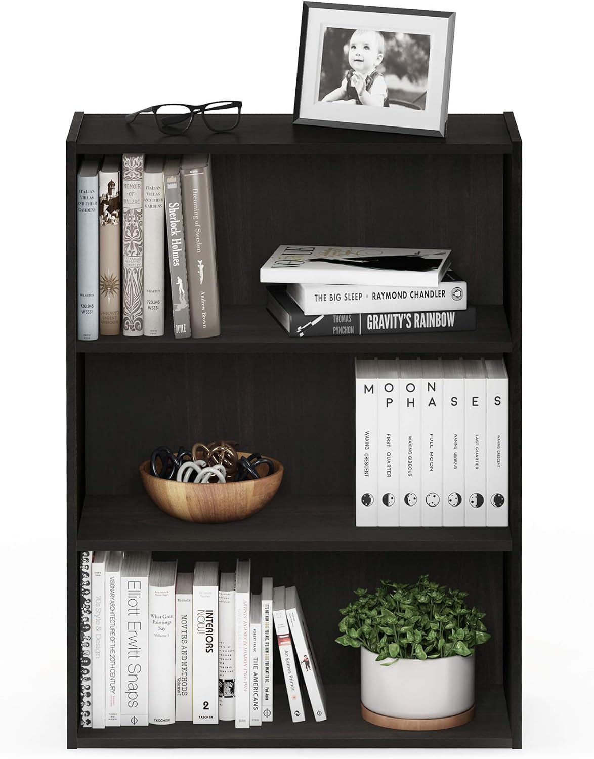 Furinno Pasir 3-Tier Open Shelf Bookcase, Espresso
