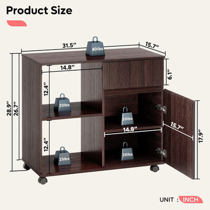 Bestier Bookcase, Wood, Brown, 15.7" D x 31.5" W x 28.9" H
