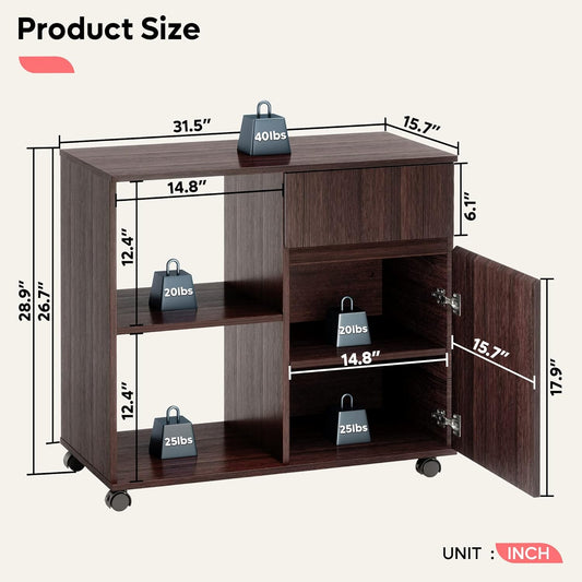 Bestier Bookcase, Wood, Brown, 15.7" D x 31.5" W x 28.9" H