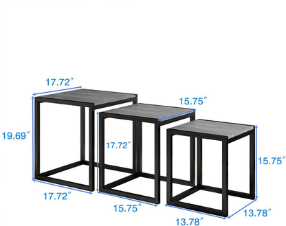 HAHRIR Nesting Table Set of 3 Side Tables, Modern Coffee Table Stacking End Table with Metal Frame (A-Square, Grey)